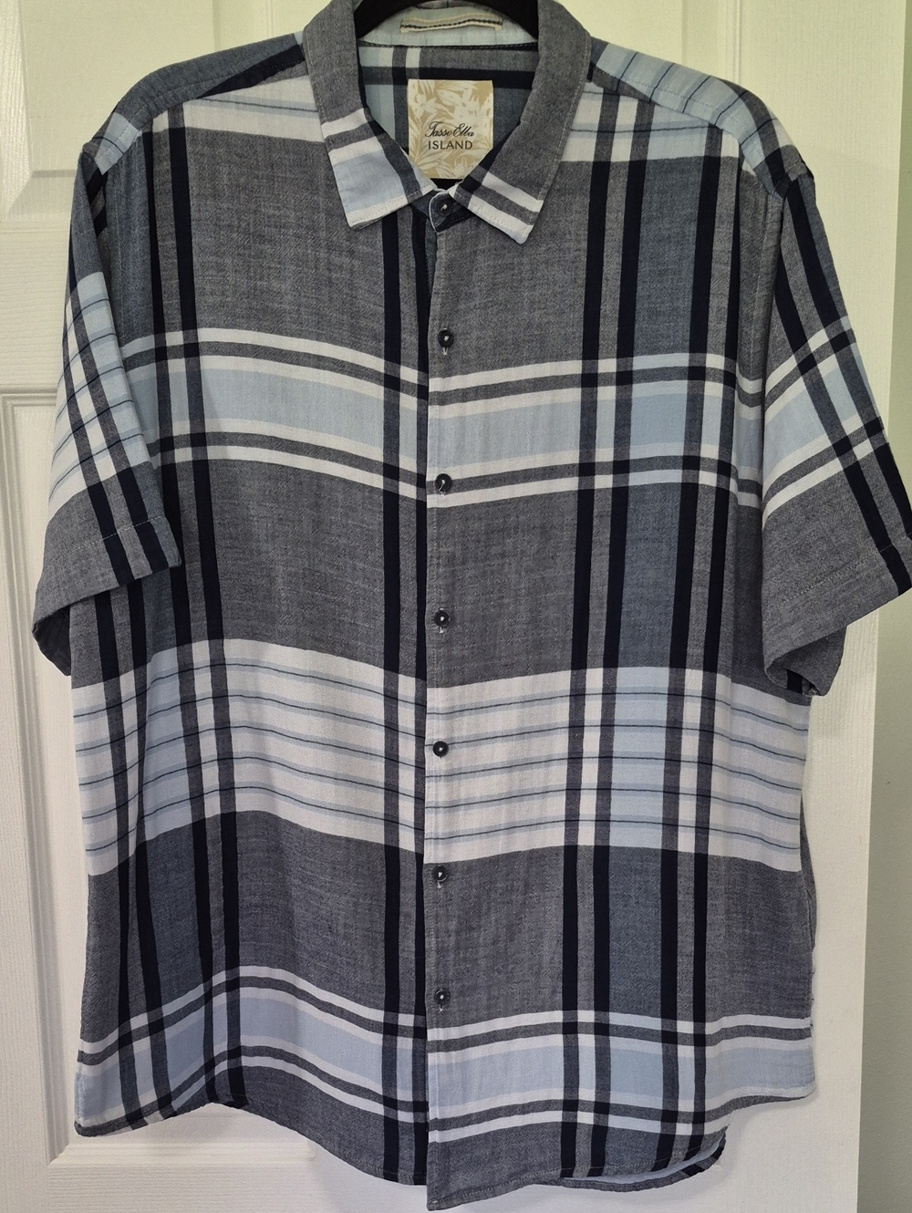 EUC TASSO ELBA ISLAND Button Down Shirt Blue Plaid Short Sleeve Size XL